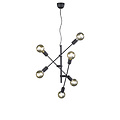 Cross hanglamp met 6 draaibare armen, E27 fitting max 28W, mat zwart metaal, hoogte 150 cm, diameter 54,5 cm, IP20.