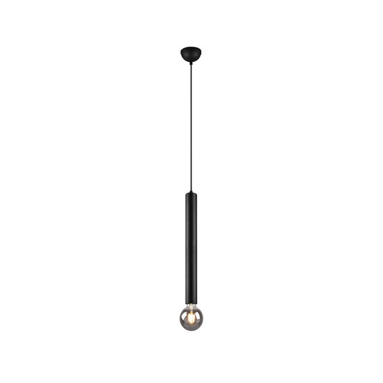 Clermont hanglamp microfoonvorm, metaal mat zwart, 1xE27 max 10W 230V, hoogte 150 cm, diameter 10 cm, IP20