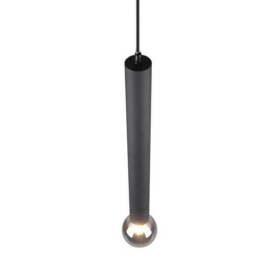 Clermont hanglamp microfoonvorm, metaal mat zwart, 1xE27 max 10W 230V, hoogte 150 cm, diameter 10 cm, IP20