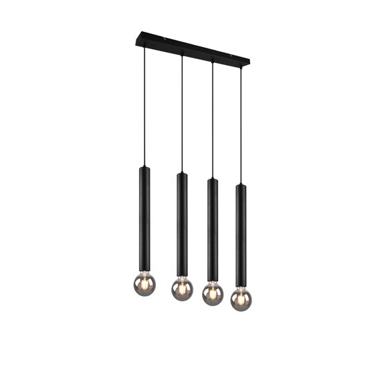 Clermont hanglamp mat zwart metaal, 4x E27 max 10W excl. lichtbron, 70x150x9 cm, IP20