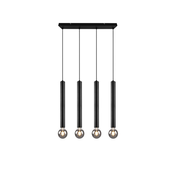 Clermont hanglamp mat zwart metaal, 4x E27 max 10W excl. lichtbron, 70x150x9 cm, IP20