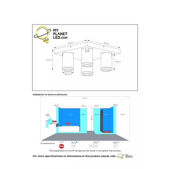 Spot de plafond noir avec tubes 4x5w dim pour réchauffer pour salle de bain IP44