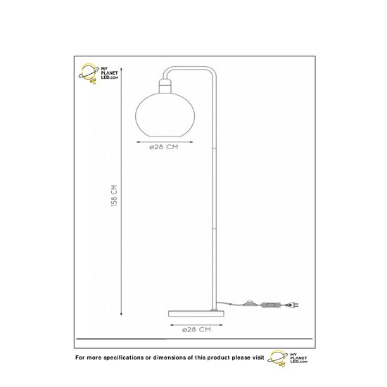Zwart met messing vloerlamp met gefumeerde bol E27