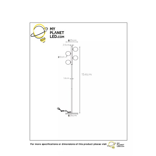 Lampadaire or mat/laiton avec ampoules fumées 4xG9
