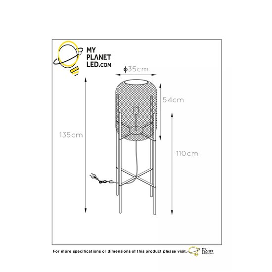 Lámpara de pie cilíndrica vintage de alambre metálico negro