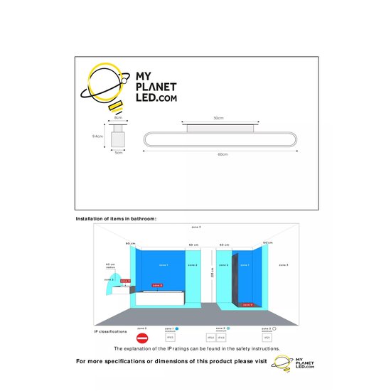 Powerful narrow black wall lamp for bathroom 9 Watt