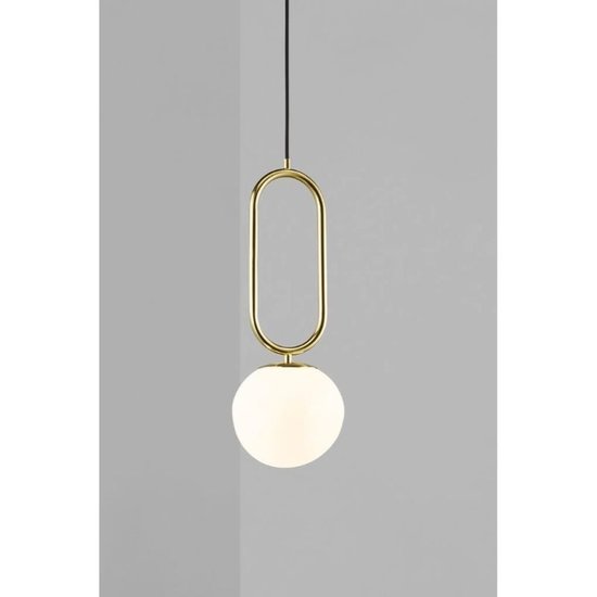 Hängelampe Danish Design weiß opal/Messing 15W Höhe 60,5cm