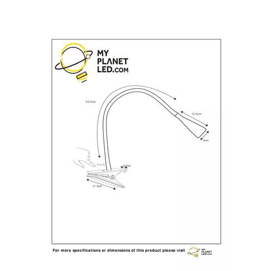 Zwarte flexibele klemlamp LED 3 step DIM 1x4W 3000K