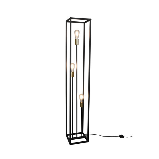 Vito lampadaire en métal noir mat, douille 3x E27 max 10W, dimensions 153 x 25 x 25 cm, ampoule non incluse, IP20