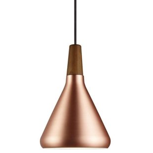 Lámpara colgante de formato vertical y refinada con tapa exclusiva de nogal aceitado con certificación FSC - cobre