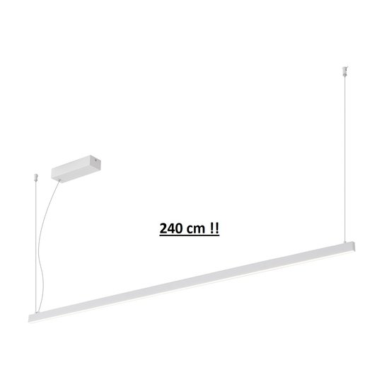 Suspension longue fine ligne lumineuse pour bureau blanc 240cm 52W dimmable