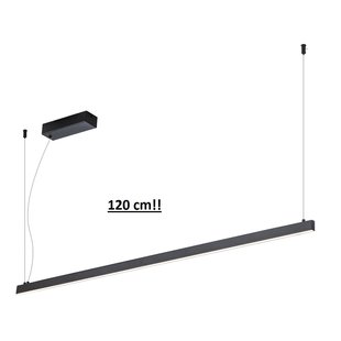 Longue barre lumineuse pendule étroite suspendue noire 120cm 38W