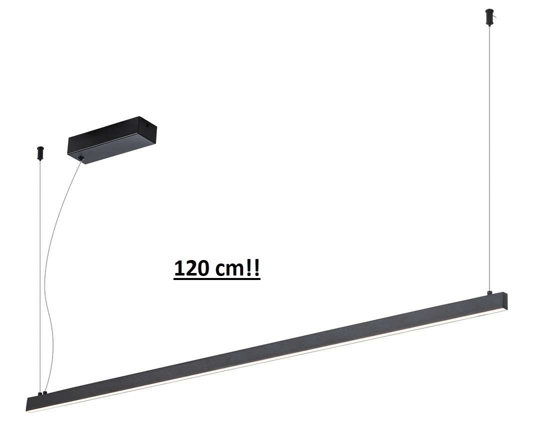 Longue barre lumineuse pendule étroite suspendue noire 120cm 38W