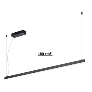 Longue ligne lumineuse pendule étroite suspension noire 180cm 40W