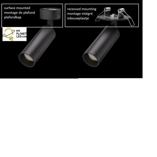 Fixo dimmable cylinder spot 12W for rail, recessed or surface mounted dia 55 mm height 115 mm