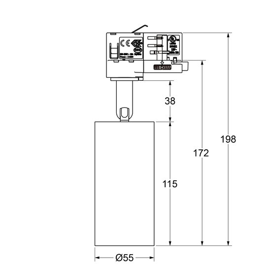 Fixo dimmable cylinder spot 12W for rail, recessed or surface mounted dia 55 mm height 115 mm