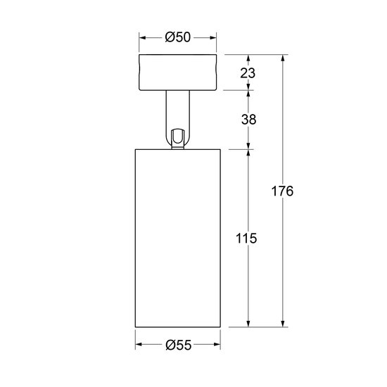 Fixo cylinder spot 15W for rail, recessed or surface mounted dia 55 mm height 115 mm