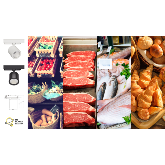 Foco de riel Shopy para iluminación de carne rosa 36 Watt 2300 Kelvin