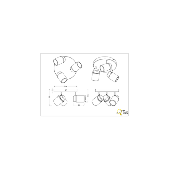 Spot de plafond étanche rond noir mat 3xGU10 5W