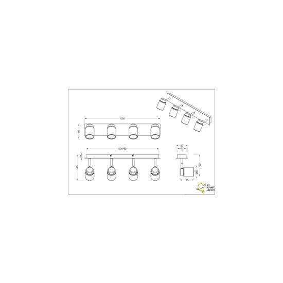 Focos de techo baño recto 4xGU10 5W negro mate