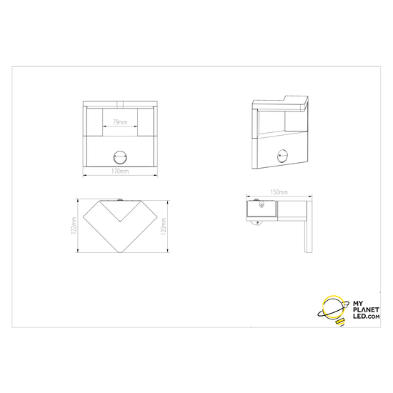 Aplique exterior triangular sensor LED 1x9W 3000K antracita