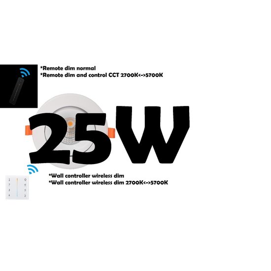 Profy Recessed spot 25W dimming and dim-to-warm with remote control 5 year warranty