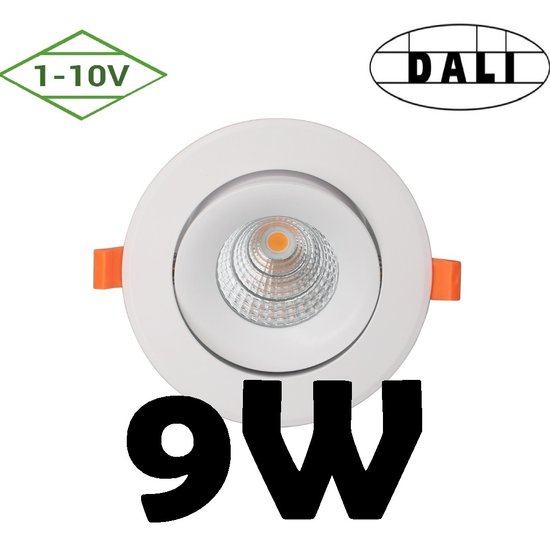 Profy 9W Dali of 1-10V dimbare inbouwspot 5 jr garantie 70 mm gat 95 mm buiten