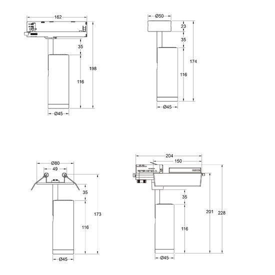 Zoomy 6W richtspot met draaibare lens van smalle 8° bundel tot 46° breed