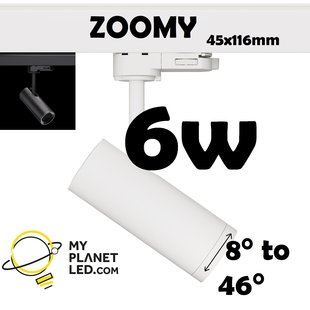 6W directional spotlight with rotating lens from narrow 8° beam to 46° wide