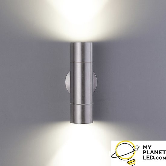 Indigo ARM-670 outdoor wall light up-down, 196mm high, 2x GU10 (excl. lamp), anodized aluminium, IP65