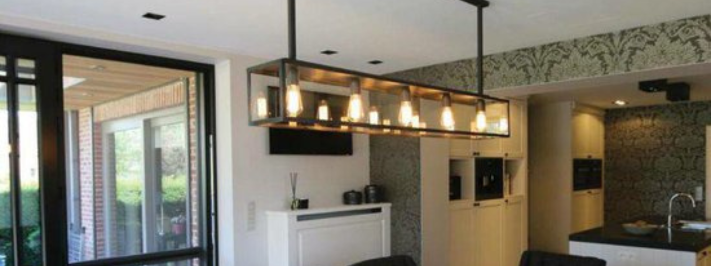 Rustic pendant light with chain dining room 150cm long