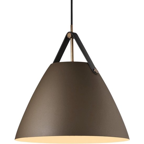 Nordlux Strap 36 hanglamp zwart, metalen kap 36 cm Ø, leren ophangriem zwart of bruin, E27 fitting, kabel 300 cm