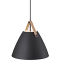 Nordlux Pendelleuchte Strap 36 schwarz, Metallschirm 36 cm, Lederriemen schwarz oder braun, E27-Fassung, Kabel 300 cm