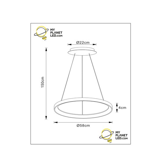 Lampe suspendue moderne noire d'ambiance anneau 58 cm LED DIM 48W 2700K