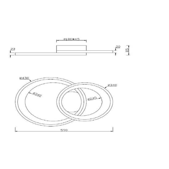 Kleine 2-Kreis-Deckenlampe LED 29W 3000K mattschwarz