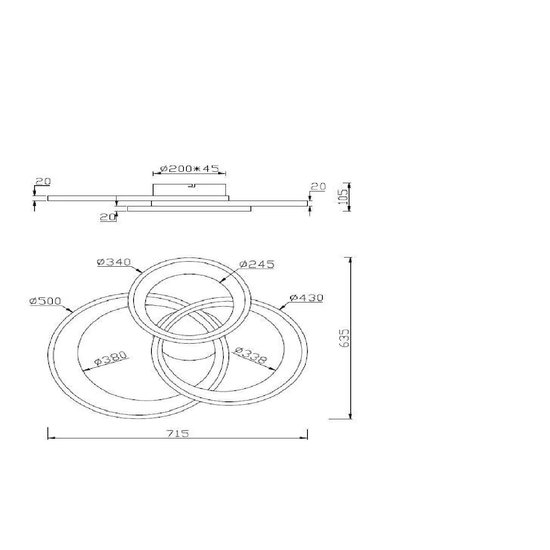 Plafonnier moyen 3 cercles LED 36W 3000K noir mat