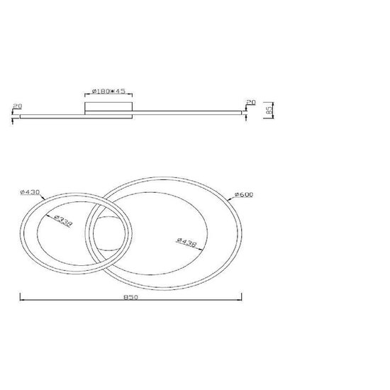 Grote mat zwart 2 cirkel plafondlamp LED 36W 3000K