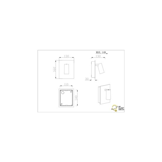 Tunga richtbare buitenwandlamp LED 4W 3000K antraciet, 420 lumen, IP54, gegoten aluminium, 13 x 16 cm
