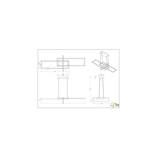 Trio Lighting Salinas, suspension orientable futuriste en laiton mat, LED 34W intégrée, 3000K, 4200 lumens, dimmable via interrupteur