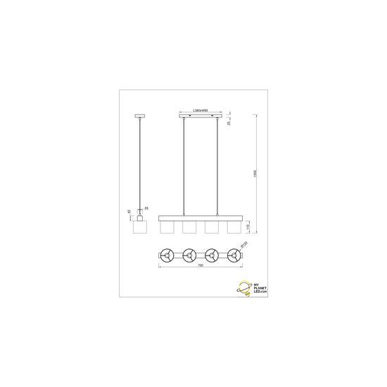 Houten hanglamp pendel 4xE14 zwart buiten goud binnen