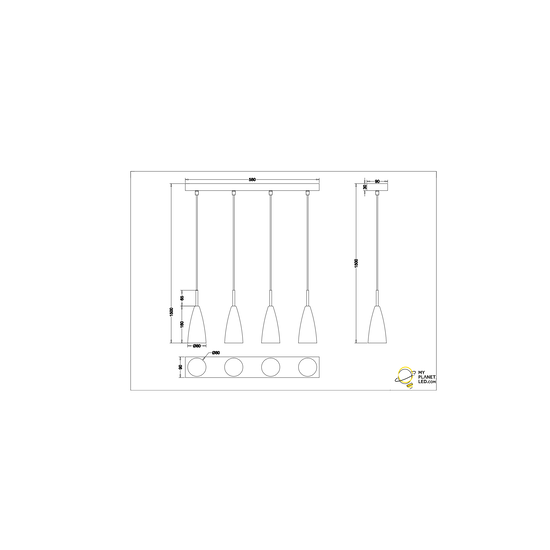 Élégante suspension orientable noir mat 4xE14