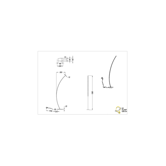 Solo Stehleuchte LED 11W 3000K, 1200 Lumen, gebogener schlanker Fuss aus mattschwarzem Metall, Hoehe 158 cm, IP20