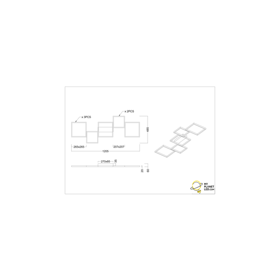 Aplique/plafón forma bloque negro mate LED 1x34W 3000K