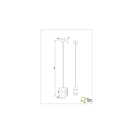 Smokey hanglamp met 1xE27 fitting, mat zwart, metalen behuizing, hoogte 150 cm, diameter 10 cm, IP20, lichtbron niet inbegrepen