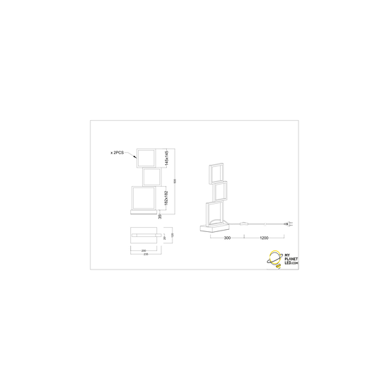 Trio Lighting Sorrento low, block-shaped floor lamp in matt black, integrated LED 15W, 3000K, 1500 lumen, dimmable via switch