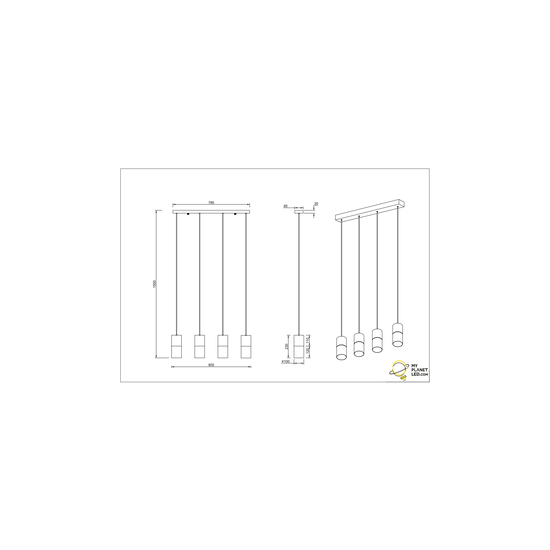 Adjustable smokey hanging lamp 4xE27 matt black