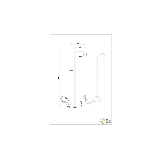 Diallo Stehleuchte mattschwarz, Metallgestell, E27-Fassung max. 42W exkl. Leuchtmittel, Höhe 149 cm