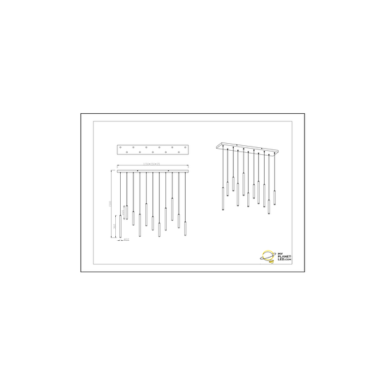 Staafvormige rechte hanglamp 11xLED DIM 2,8W 3000K mat zwart