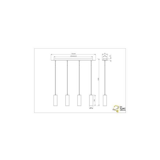 Marley lámpara colgante esbelta y orientable en metal blanco, 4x GU10 (excl.), máx. 35W, 230V, IP20, 75x150x9 cm