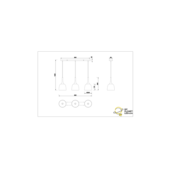 3-part chalice-shaped hanging lamp 3xE27 brass matt